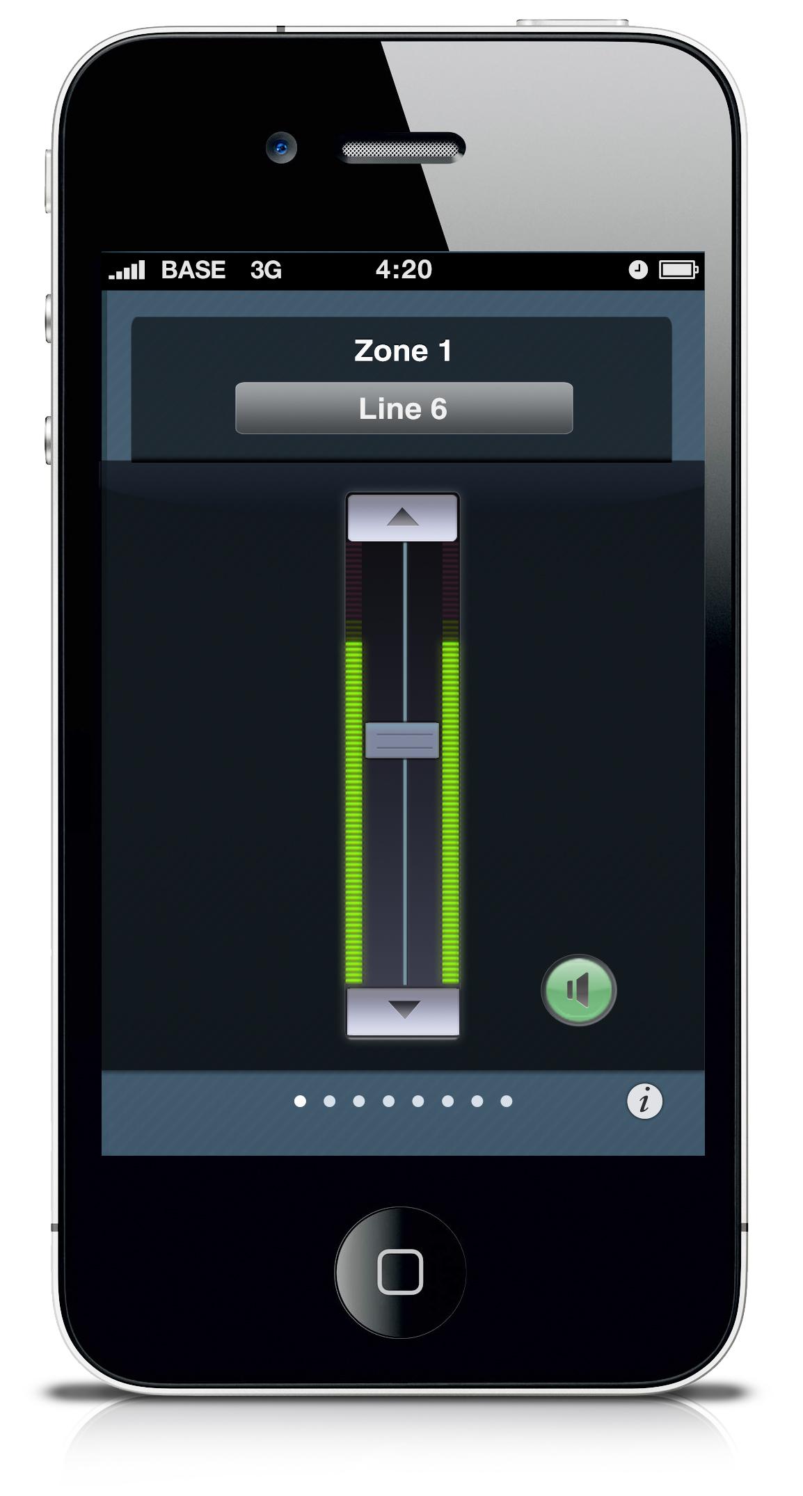 Audac MTX88 8 x 8 audio matrix mixer -iPhone App view
