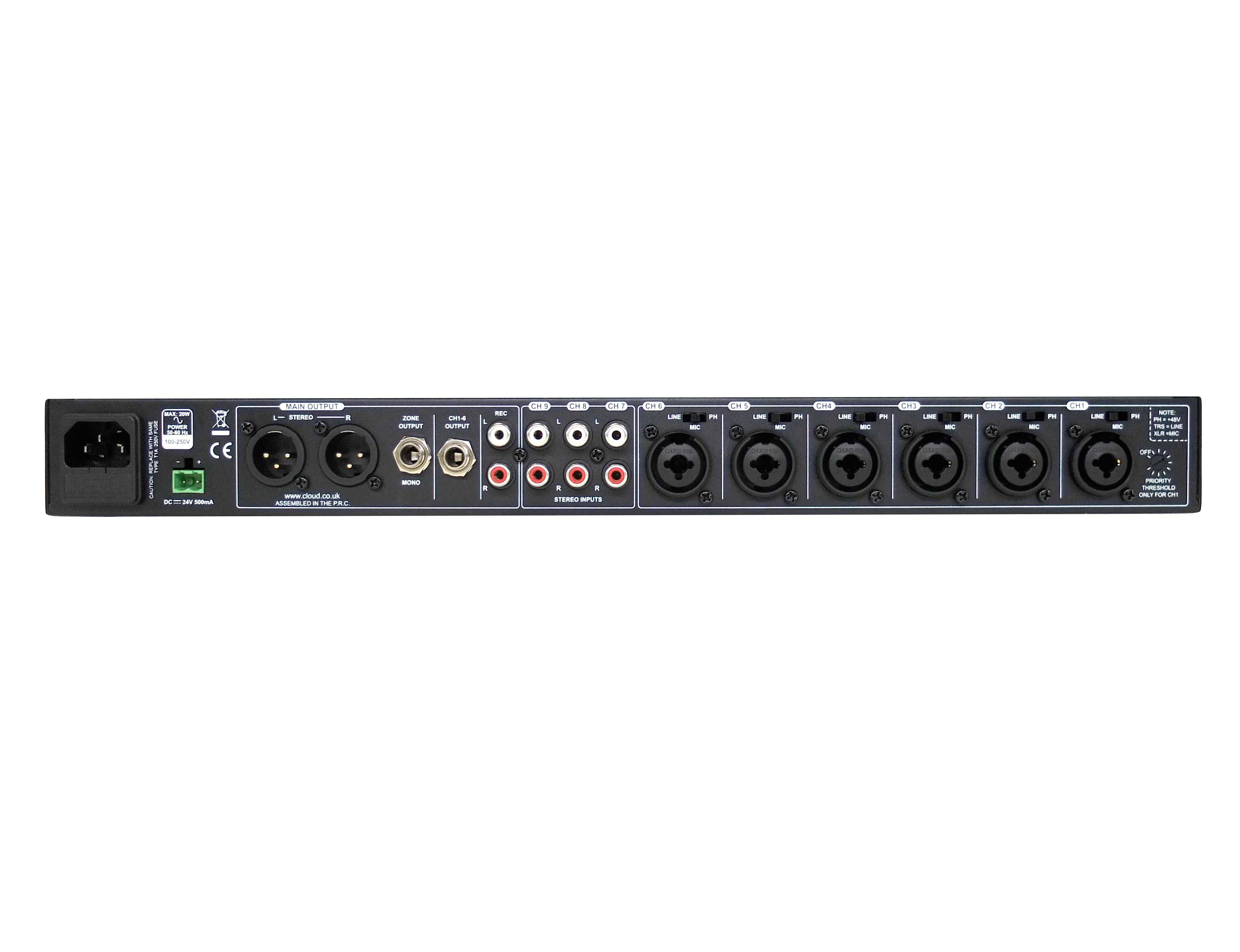Cloud Electronics MX190, 9-Channel Mic/Line Mixer, Rear