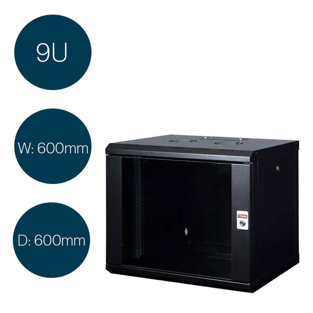 Lande Rack Commercial Audio - Lande PR09U6060-BL, 9U Rack, 600mm Deep. Black.