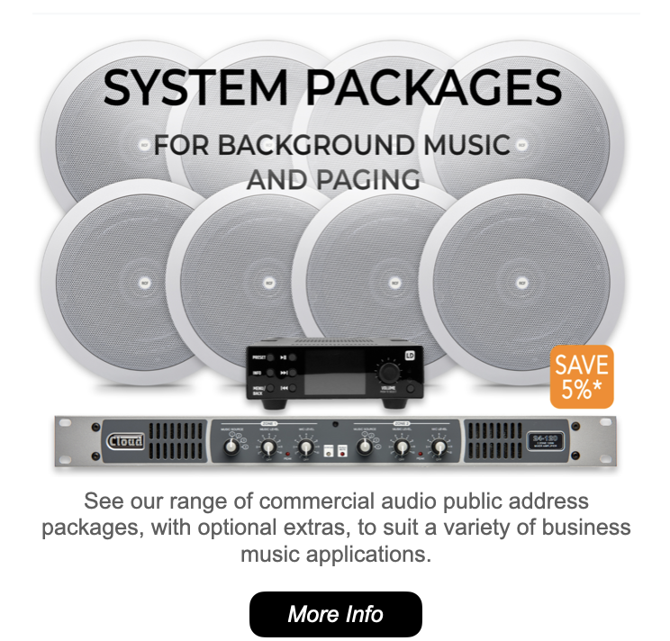 A complete background music system package including ceiling speakers and an Amp with Bluetooth